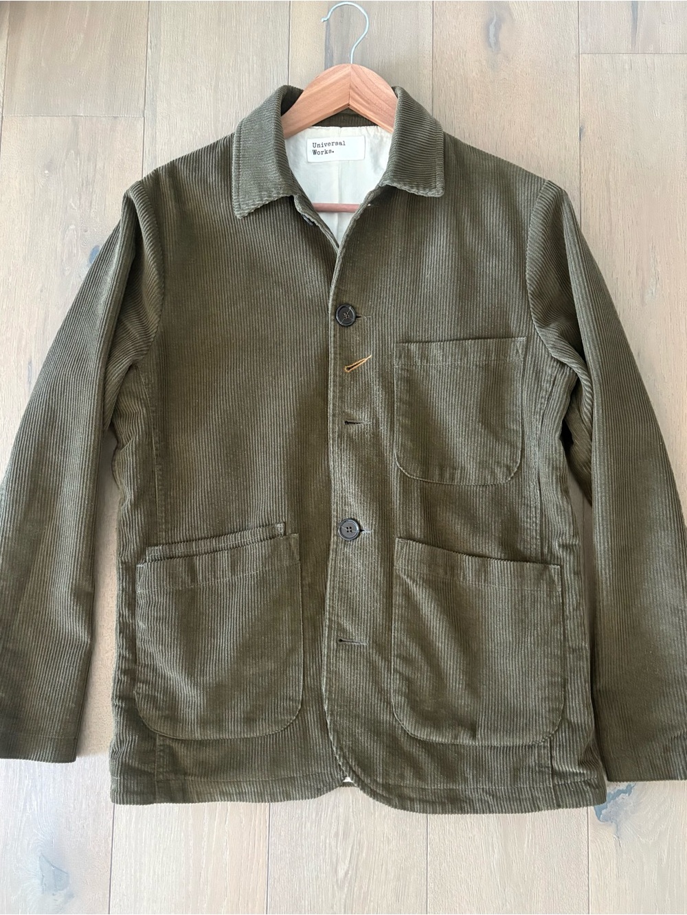 Universal Works Bakers Jacket; olive green cord; size S.